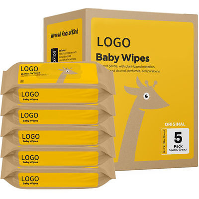 OEM Biodegradable Bamboo Wipes Không có mùi thơm Wipes ướt 18 * 20cm 60PCS